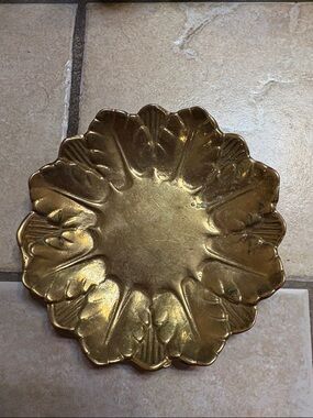 Gold brass leaf Trinket Dish or candle holder